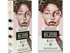 Sennelier Oil Stick Sets | 6-Colour Mini Oil Stick Dark Tones Portrait Cardboard Set
