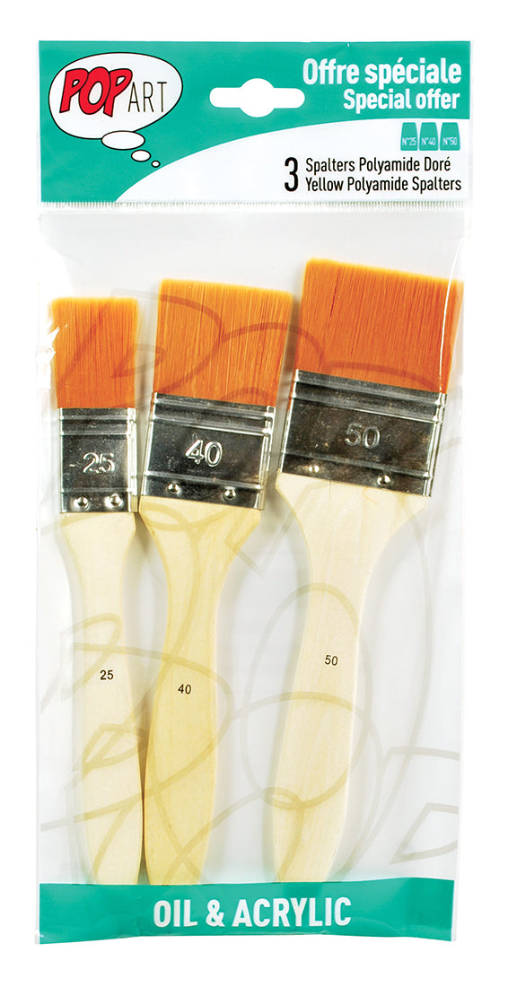 Pebeo Pop Art Spalter Brush Golden Polyamide Bristle Set of 3