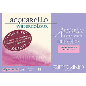 Fabriano Artistico Watercolour Block Extra White 140 lbs Hot Press 7" x 10"