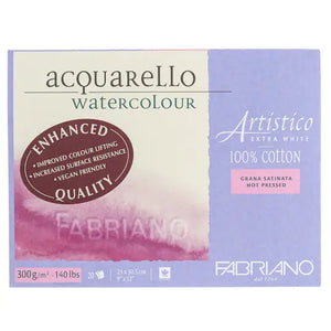 Fabriano Artistico Watercolour Block Extra White 140 lbs Hot Press 9" x 12"