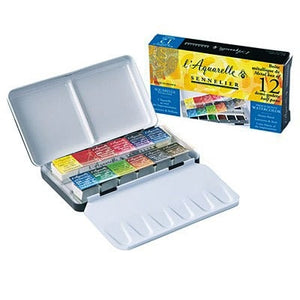 Sennelier French Artists' Watercolour Metal Pocket Set of 12 1/2 Pans