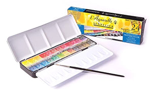 Sennelier French Artists' Watercolour Metal Pocket Set of 24 Half Pans