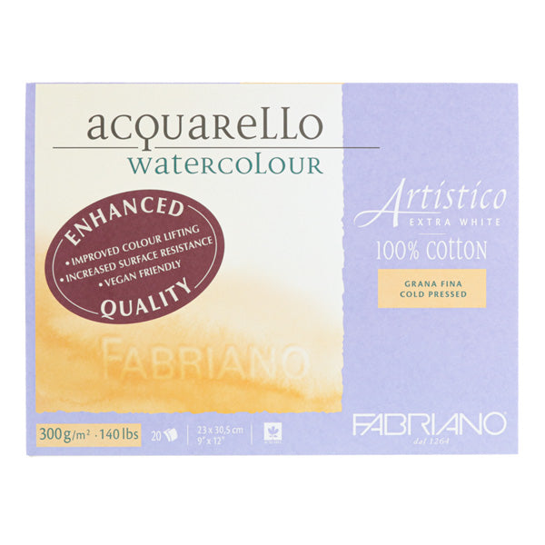 Fabriano Artistico Watercolour Block Extra White 140 lbs Cold Press 9" x 12"