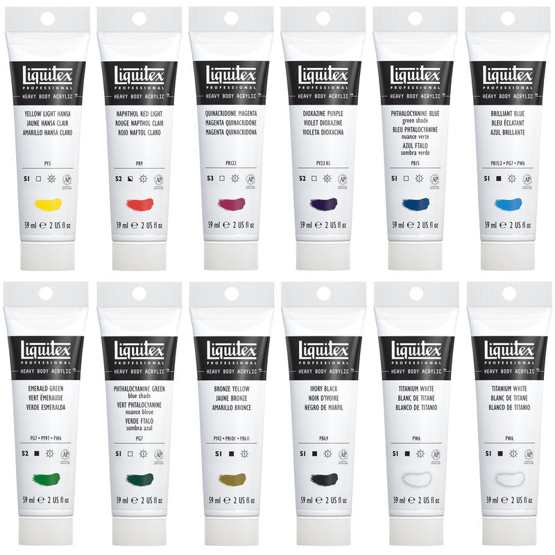 Liquitex Classics 12 Set - 12 x 59 ml Heavy Body Acrylic Artist Colours