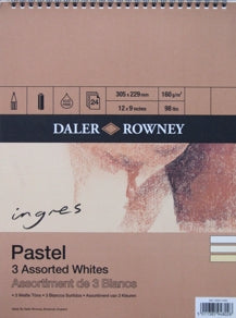 Ingres Pastel Spiral Pad - 3 Assorted Whites - 12" x 16"