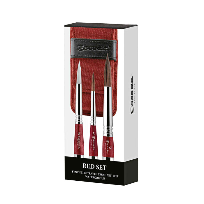 Escoda Red Synthetic Travel Watercolour Brush Set of 3 - 1270 Series