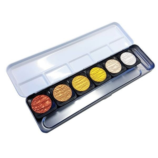 Finetec Artist Mica Metallic Watercolour Pearlescent Paint 6-Colour Warm Set