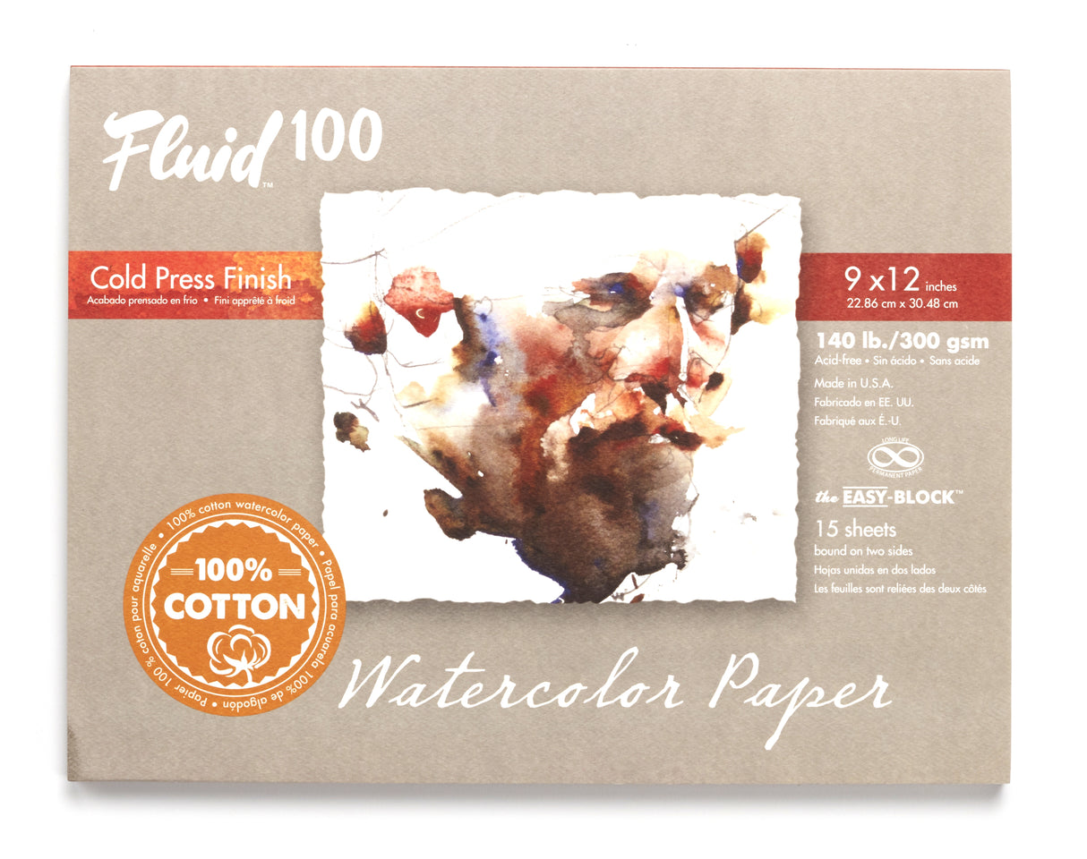 Fluid 100 Watercolour Paper Block 140 lb. Cold Press - 9" x 12"