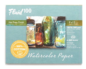 Fluid 100 Watercolour Paper Block 140 lb. Hot Press - 9" x 12"