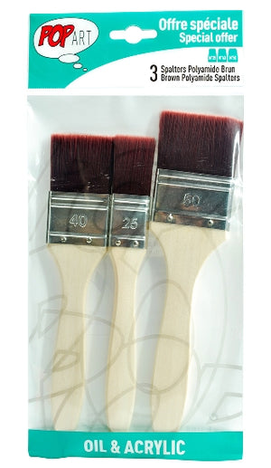 Pebeo Pop Art Spalter Brush Brown Polyamide Bristle Set of 3