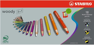 Stabilo Woody 3 in 1 Pencils 18-Colour Set with Sharpener