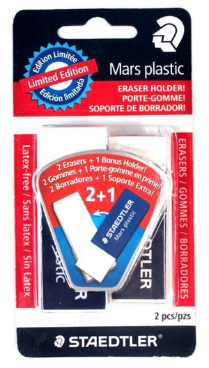 STAEDTLER® Mars® plastic eraser - 2 Erasers + 1 Bonus Holder